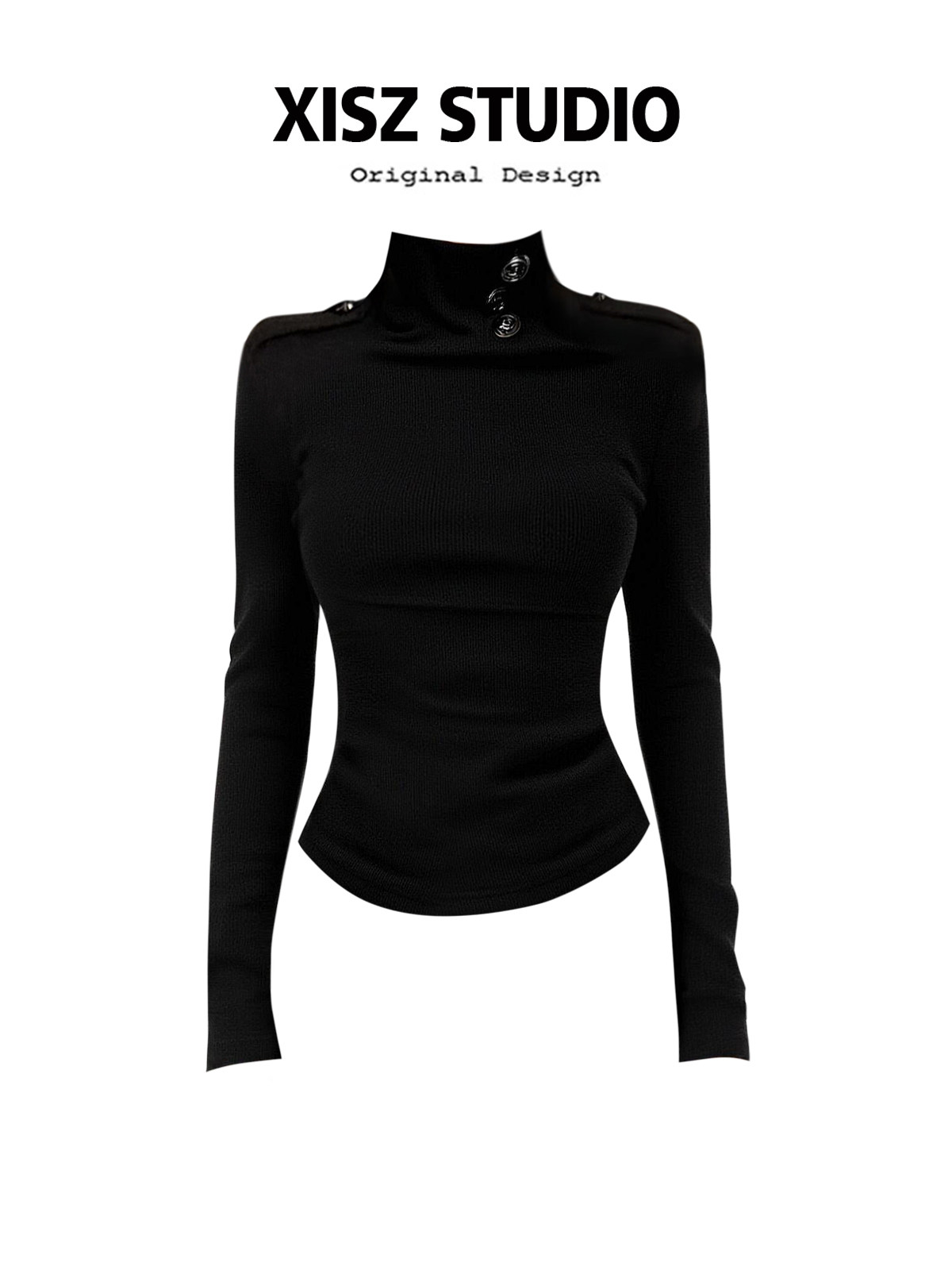 Turtleneck Knit 90S - Women Black GothicT-shirt Harajuku Y2k Tee