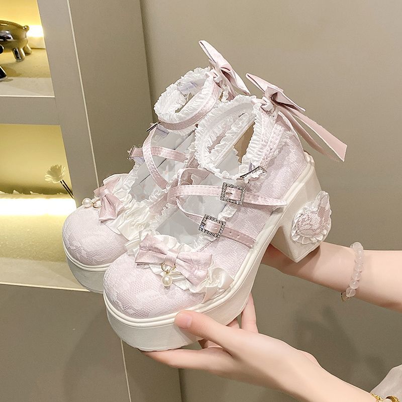 Vintage Fashion Dress - Chunky Mary Jane Platforms Women Vintage