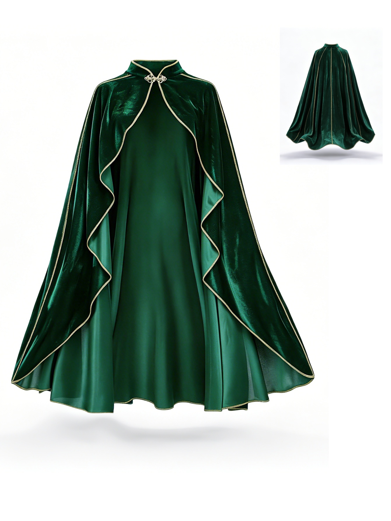 Vintage Fashion Dress - Women Vintage Green Velvet Cape Cloak