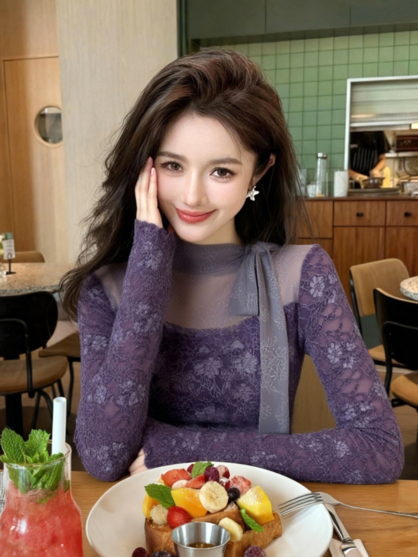 Women Purple GothicT-shirt Har - đánh giá và giá Turtleneck Knit 90S
