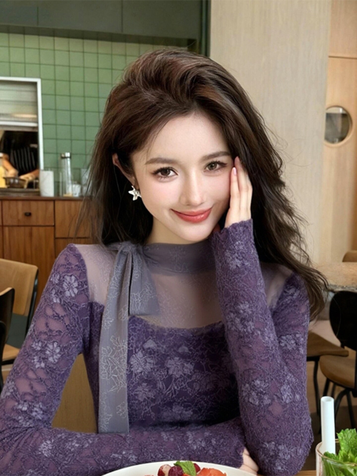 Women Purple GothicT-shirt Har - đánh giá và giá Turtleneck Knit 90S