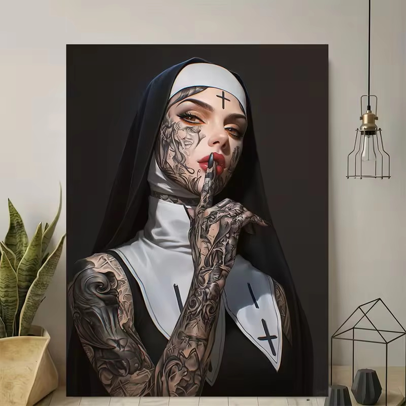 Fashion Girl Tattoo Nun Canvas - đánh giá và giá Vintage Fashion Photos