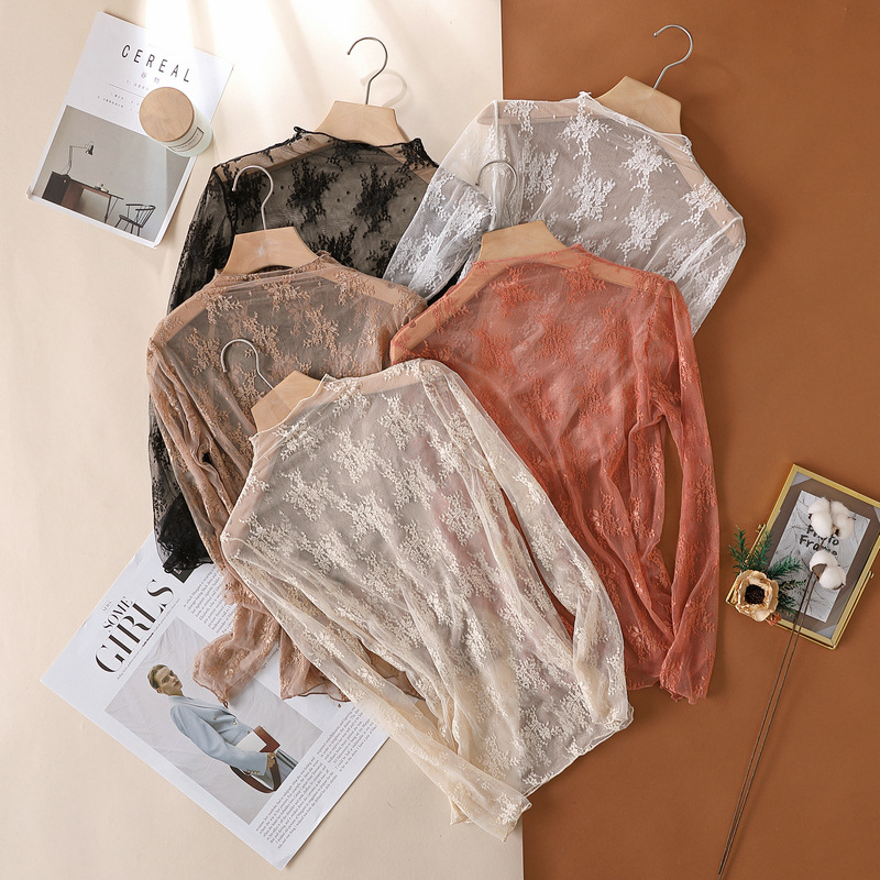 JIAYAN Spring New Lace Blouse  - đánh giá và giá Turtleneck Knit 90S