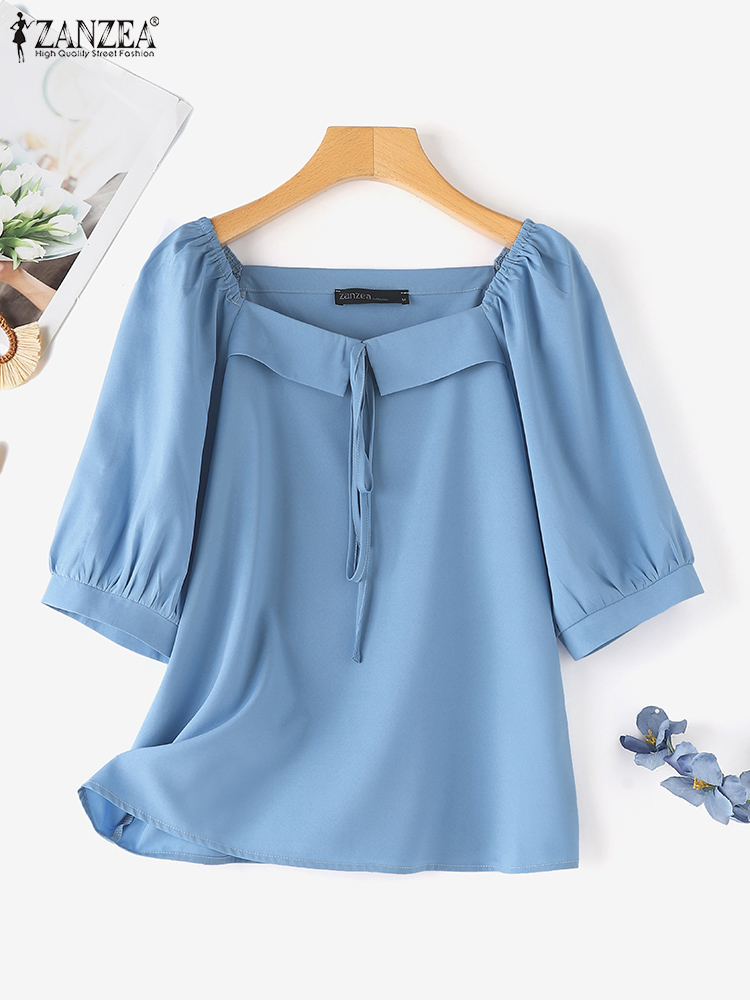 ZANZEA Korean Style Solid Blou - đánh giá và giá Vintage Fashion Style Female
