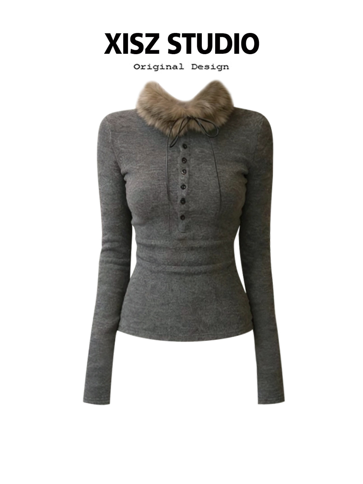 Women Grey GothicT-shirt Haraj - đánh giá và giá Turtleneck Knit 90S