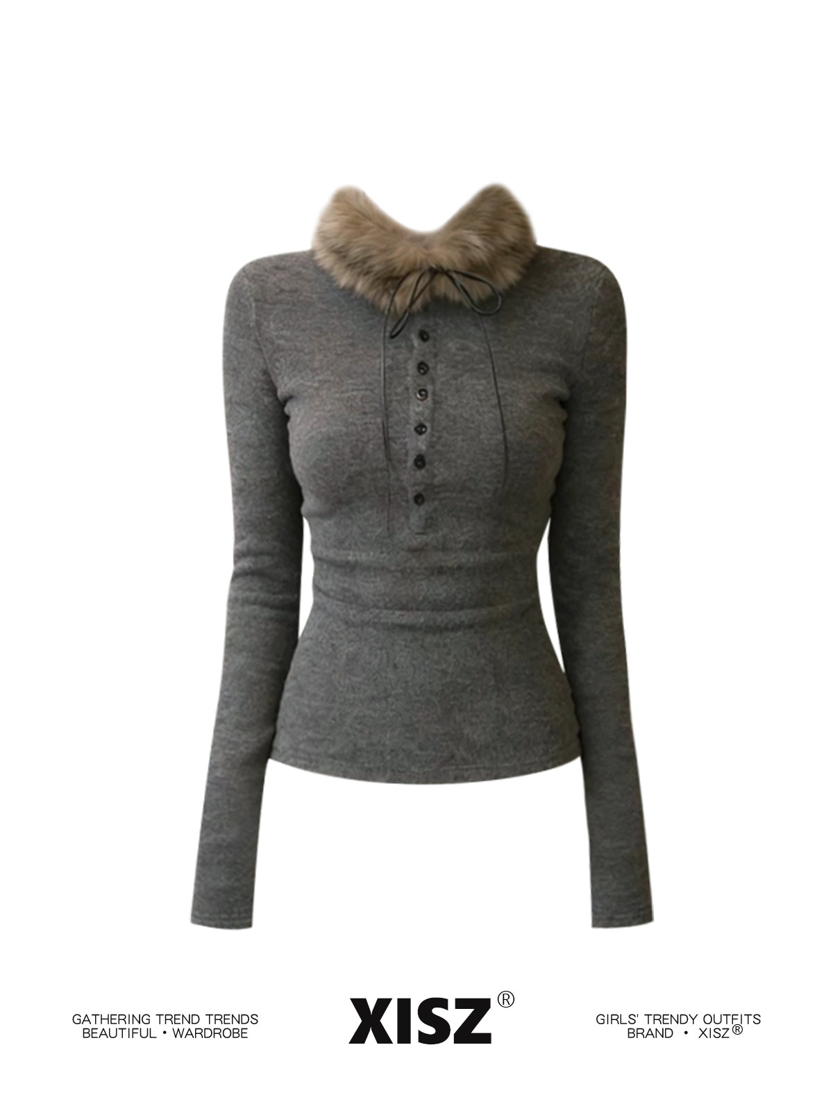 Women Grey GothicT-shirt Haraj - đánh giá và giá Turtleneck Knit 90S