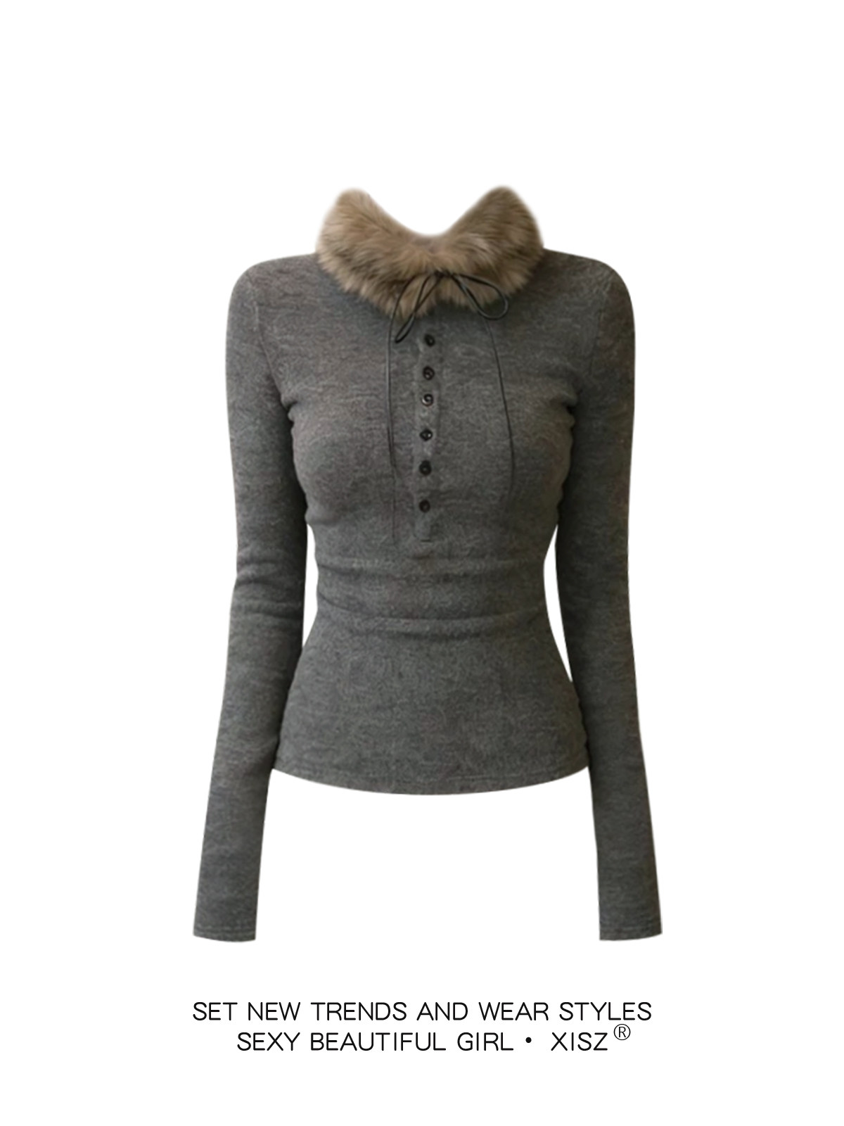 Women Grey GothicT-shirt Haraj - đánh giá và giá Turtleneck Knit 90S