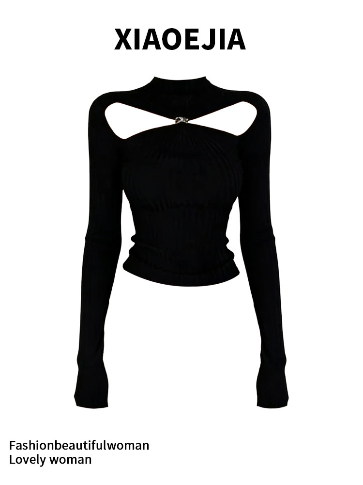 Women Black GothicT-shirt Hara - đánh giá và giá Turtleneck Knit 90S