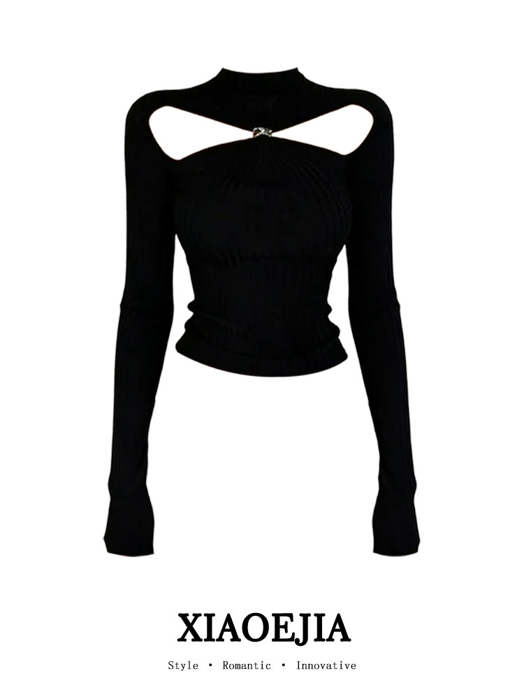 Women Black GothicT-shirt Hara - đánh giá và giá Turtleneck Knit 90S