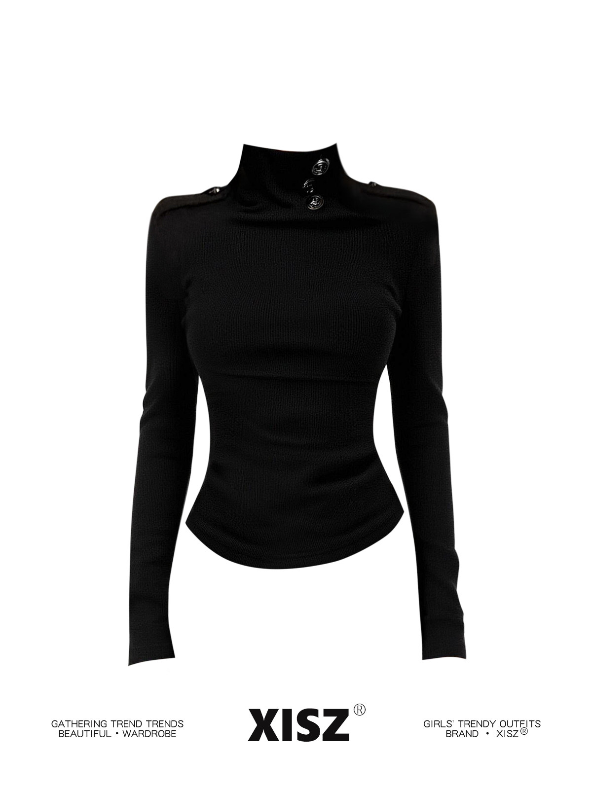 Women Black GothicT-shirt Hara - đánh giá và giá Turtleneck Knit 90S