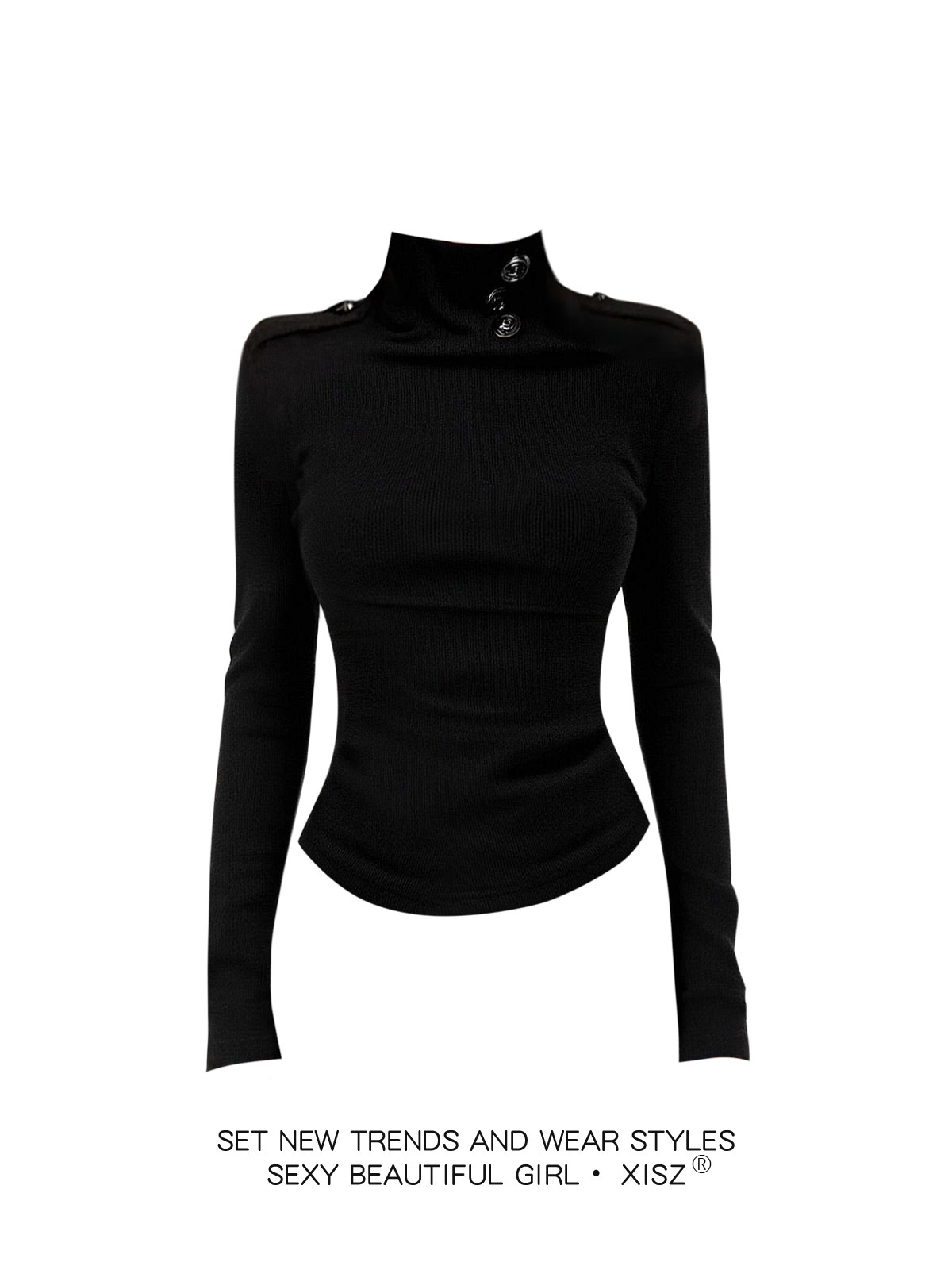 Women Black GothicT-shirt Hara - đánh giá và giá Turtleneck Knit 90S