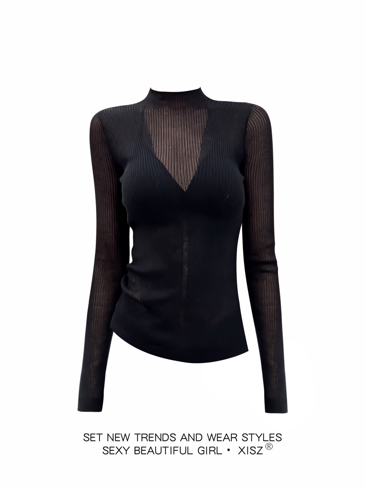 Women Black GothicT-shirt Hara - đánh giá và giá Turtleneck Knit 90S