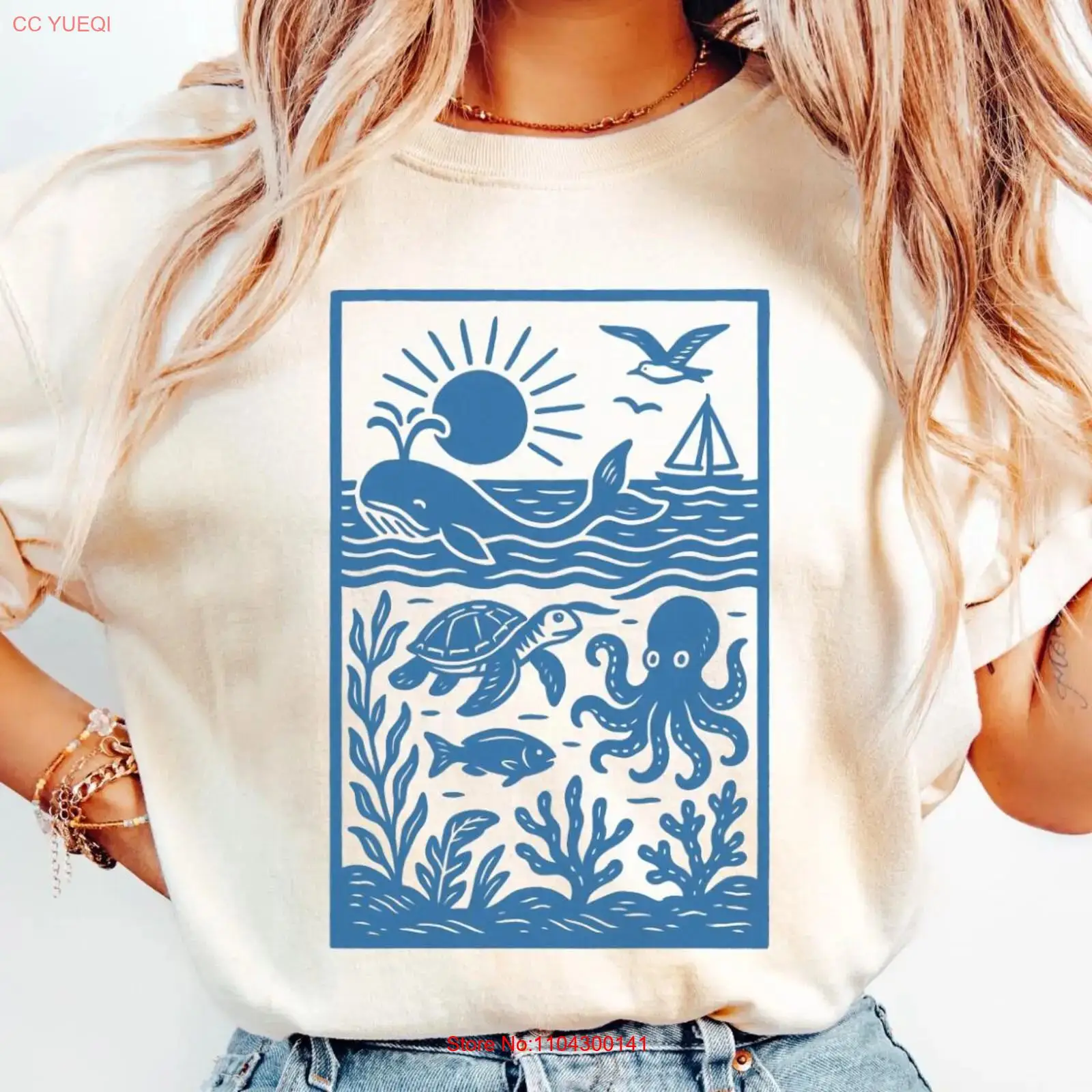 Vintage 90s Retro ocean shirt  - đánh giá và giá Turtleneck Knit 90S
